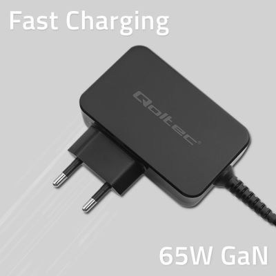 3. QOLTEC GaN POWER PRO Charger | 1x USB-C | 65 W | 5–20 V | 3–3.25 A | BLACK