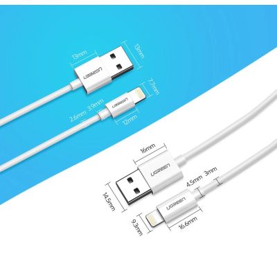 18. Ugreen US155 20728 USB-A / Lightning MFi 2.4A cable 1m - white