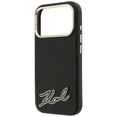 6. Karl Lagerfeld Grained with Resin Signature Logo MagSafe Case for iPhone 18 Pro / 17 Pro - Black