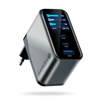 7. EVERACTIVE GAN WALL CHARGER 1 X USB, 2 X USB-C QUICK CHARGE 4+ 67W BLACK SC-670Q