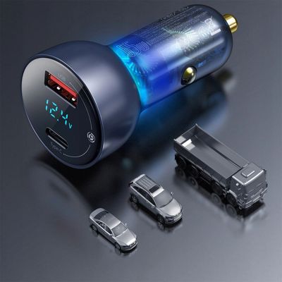 11. Baseus Particular 65W USB-A USB-C QC PPS Car Charger with Digital Display - Dark Gray
