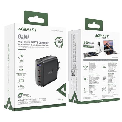 5. Acefast A94 Charger Network GaN2 USB-A / 3x USB-C PD 100W - Black
