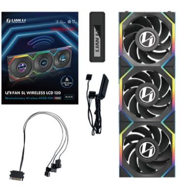 Lian Li UNI FAN SL Wireless LCD 120 Reverse Blade Computer Case Fan 12 cm Black 3 pcs.