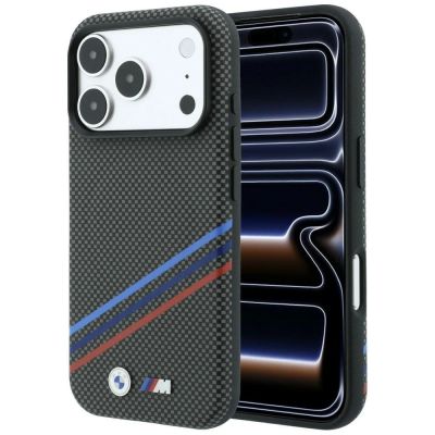 BMW M Quadrille Kevlar Print Tricolor Lines & Metal Logo MagSafe Case for iPhone 18 Pro / 17 Pro - Dark Gray