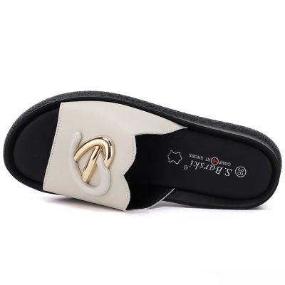 3. Women's beige leather wedge sandals S.Barski KV61-6046