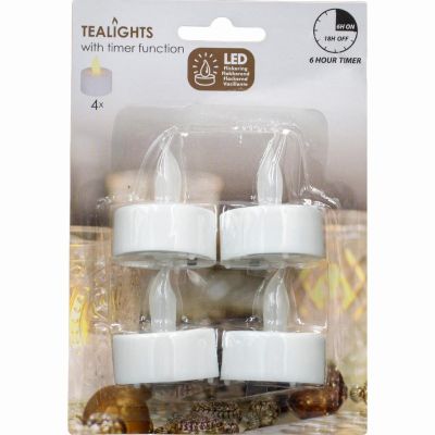 5. SET OF 4 TEA LIGHT LED TIMER CANDLES WHITE