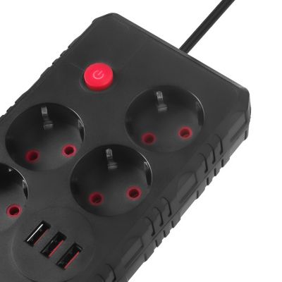6. MACLEAN POWER STRIP, EXTENSION CORD 4 OUTLETS + 3XUSB, 110-240V AC 50/60HZ, 2.1A MAX 2500W, 3M, BLACK, MCE393 B