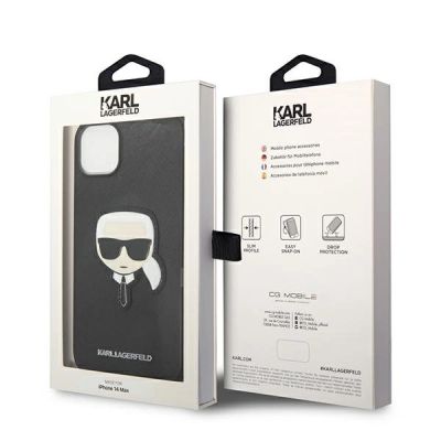 8. Karl Lagerfeld Saffiano Karl`s Head Patch Case for iPhone 13 / 14 / 15 - Black