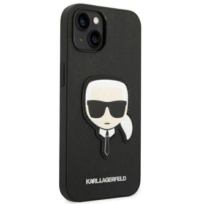 4. Karl Lagerfeld Saffiano Karl`s Head Patch Case for iPhone 13 / 14 / 15 - Black