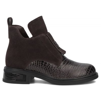 3. Women’s Leather Ankle Boots, Crocodile Effect, Chocolate Brown Filippo DBT820