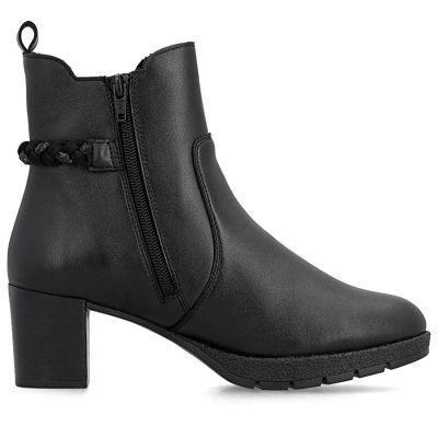 2. Women's leather ankle boots with heels, insulated, black, Rieker 77651-00