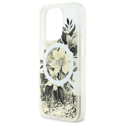 6. Guess Liquid Glitter Flower MagSafe iPhone 16 Pro Case - Beige