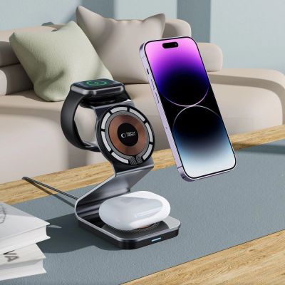 6. Tech-Protect QI15W-A29 3-in-1 Inductive Charger with MagSafe for Smartphone / Apple Watch / AirPods - Black