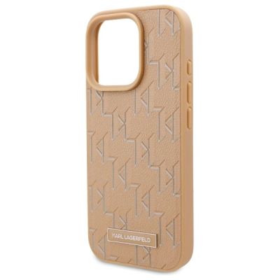 6. Karl Lagerfeld Leather Monogram Metal Logo MagSafe iPhone 16 Pro Case - Beige
