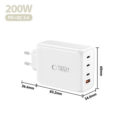 5. Tech-Protect NC200W-GaN 4-Port 200W Wall Charger - White