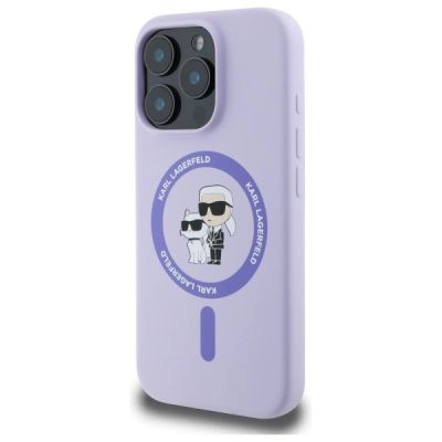 2. Karl Lagerfeld Silicone Karl&Choupette Heads Ring MagSafe Case for iPhone 16 Pro - Purple
