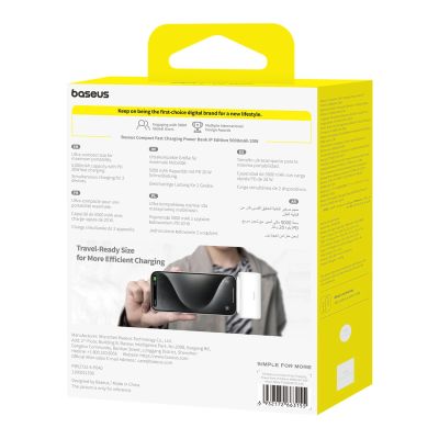 4. Baseus Compact 5000mAh 20W Powerbank with Lightning Connector and USB-C Socket - White