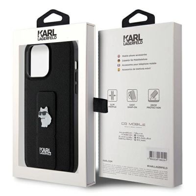 8. Karl Lagerfeld Gripstand Saffiano Choupette Pins case for iPhone 13 Pro Max - black