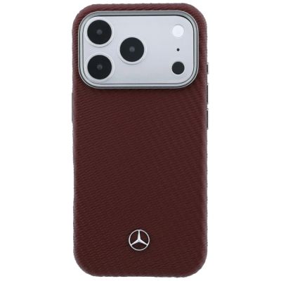 3. Mercedes Leather Semi Wrap Wood Effect MagSafe Case for iPhone 17 Pro Max - Red