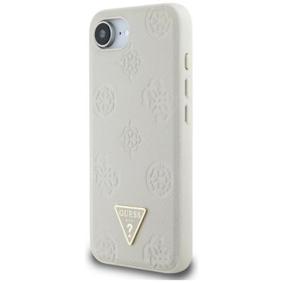 2. Guess Grained Hot Stamp Peony Triangle Logo MagSafe case for iPhone 16e - beige