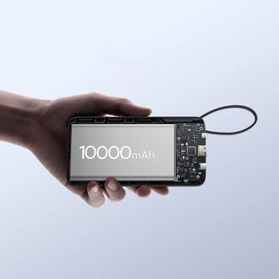 14. Baseus Bipow 2 10000mah 20W Powerbank with Digital Display with Built-in USB-C Cable - Black