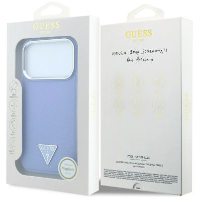 8. Guess Grained Triangle Logo MagSafe Case for iPhone 18 Pro Max / 17 Pro Max - Blue