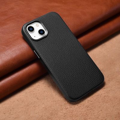 12. iCarer Litchi Premium Leather Case iPhone 14 Magnetic Leather Case with MagSafe Black (WMI14220709-BK)