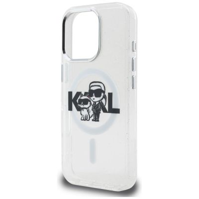 6. Karl Lagerfeld IML Glitter Karl & Choupette Sketch Logo MagSafe Case for iPhone 16 Pro - Clear