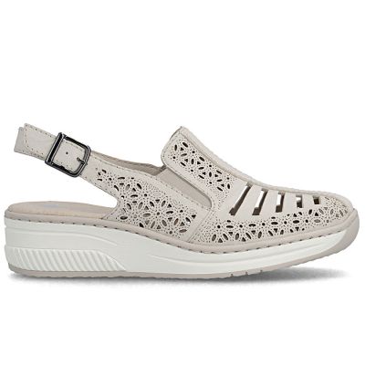 2. Women's beige leather wedge sandals Rieker 48763-60