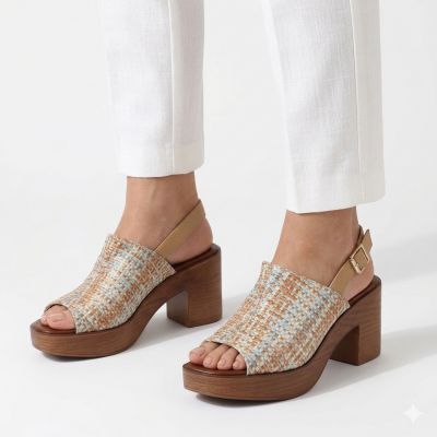 5. Women's wicker heeled sandals M.Daszyński MR23126-7