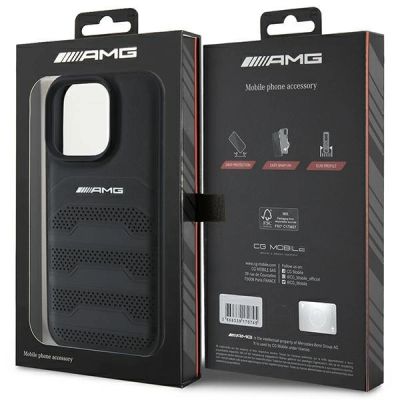 8. AMG Leather Debossed Lines Black Logo iPhone 16 Pro Max Case - Black