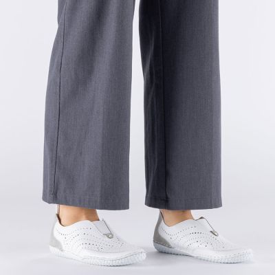 6. Women's leather openwork slip-on shoes, white Rieker 43663-80