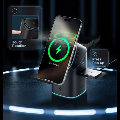 6. Spigen Essential EF223MS 3-in-1 QI2 Wireless Charger - Black