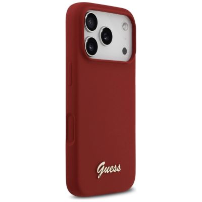 4. Guess Silicone Script Metal Logo MagSafe Case for iPhone 17 Pro - Red