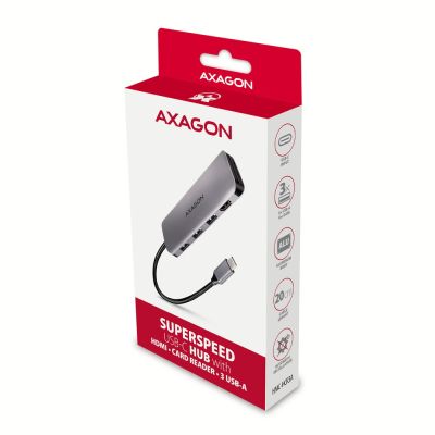 9. Axagon HMC-HCR3A 3x USB-A+ HDMI+ SD/microSD USB-C 3.2 Gen 1 hub 20cm Wired USB 3.2 Gen 1 (3.1 Gen 1) Type-C Gray