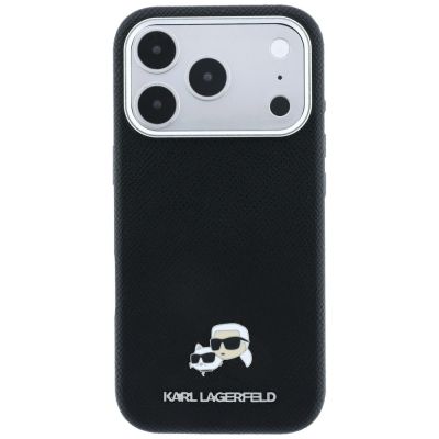 3. Karl Lagerfeld Grained Heads Metal MagSafe Case for iPhone 17 Pro / 18 Pro - Black