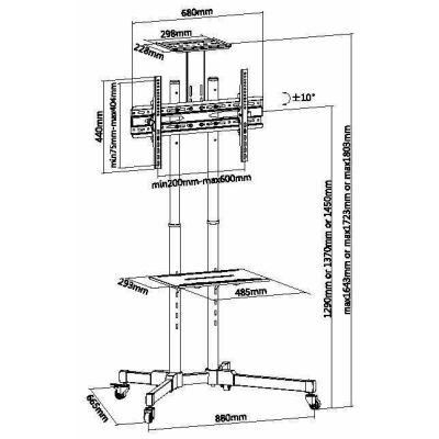 7. Equip Bodenstandhalter floor holder 37-70/50kg 1TFT 2Ablagen Höhe black