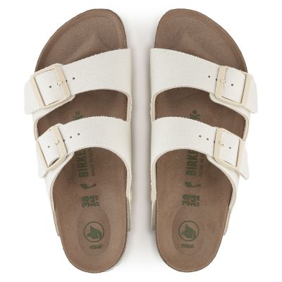 8. Birkenstock Arizona Vegan Women Textile Narrow Eggshell Flip-Flops for Narrow Feet (1022679)