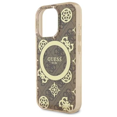 6. Guess IML Peony On 4G Background MagSafe Case for iPhone 16 Pro Max - Brown