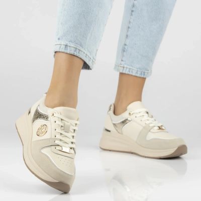 8. Women's leather shoes, sneakers, beige, Filippo DP7769