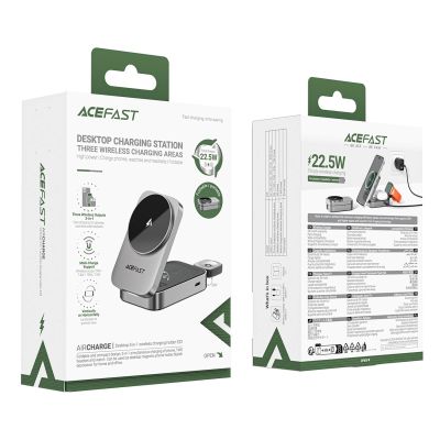 7. Acefast E22 3-in-1 Wireless Inductive Charging Station, MagSafe Compatible - Gray