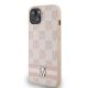 2. DKNY Leather Checkered Mono Pattern & Printed Stripes Case for iPhone 15 Plus / 14 Plus - Pink