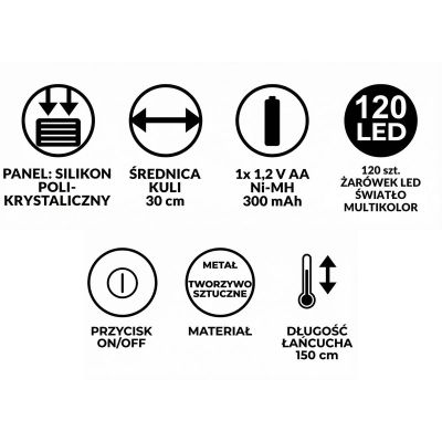 31. SOLAR HANGING LAMP BALL 30CM 120 LED COOL WHITE