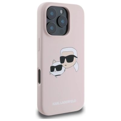 4. Karl Lagerfeld Silicone Nauble Heads Print MagSafe Case for iPhone 16 Pro Max - Pink