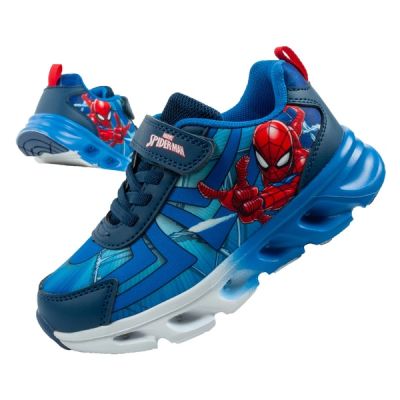 Leomil children's sports shoes Spiderman sneakers lightweight with velcro LED blue