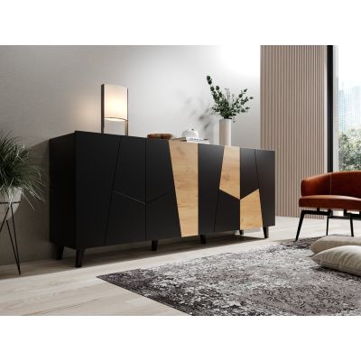 6. ETNA chest of drawers 200x42x82 black matt + craft oak