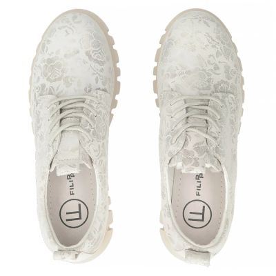 4. Filippo Silver Floral Leather Platform Shoes DP6846