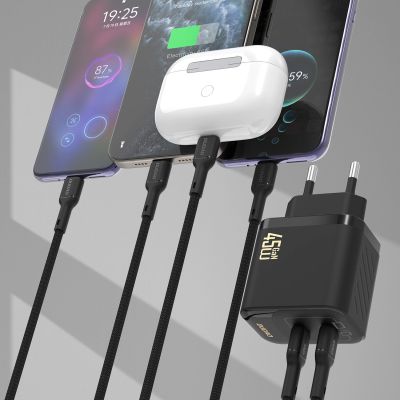 5. Dudao A28PCEU PD 45W GaN 2xUSB-C Wall Charger with USB-C Cable - Black