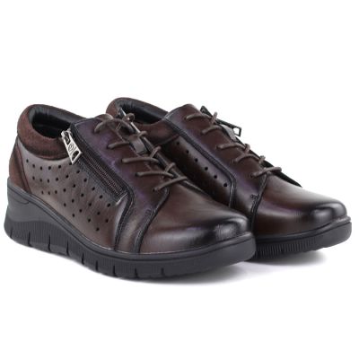 4. Women's leather openwork wedge shoes, brown Vinceza 39977
