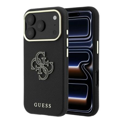 Guess Grained & Big Resin Logo Case for iPhone 18 Pro Max / 17 Pro Max - Black